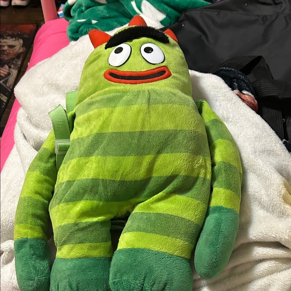 Green Striped Monster Plush Backpack